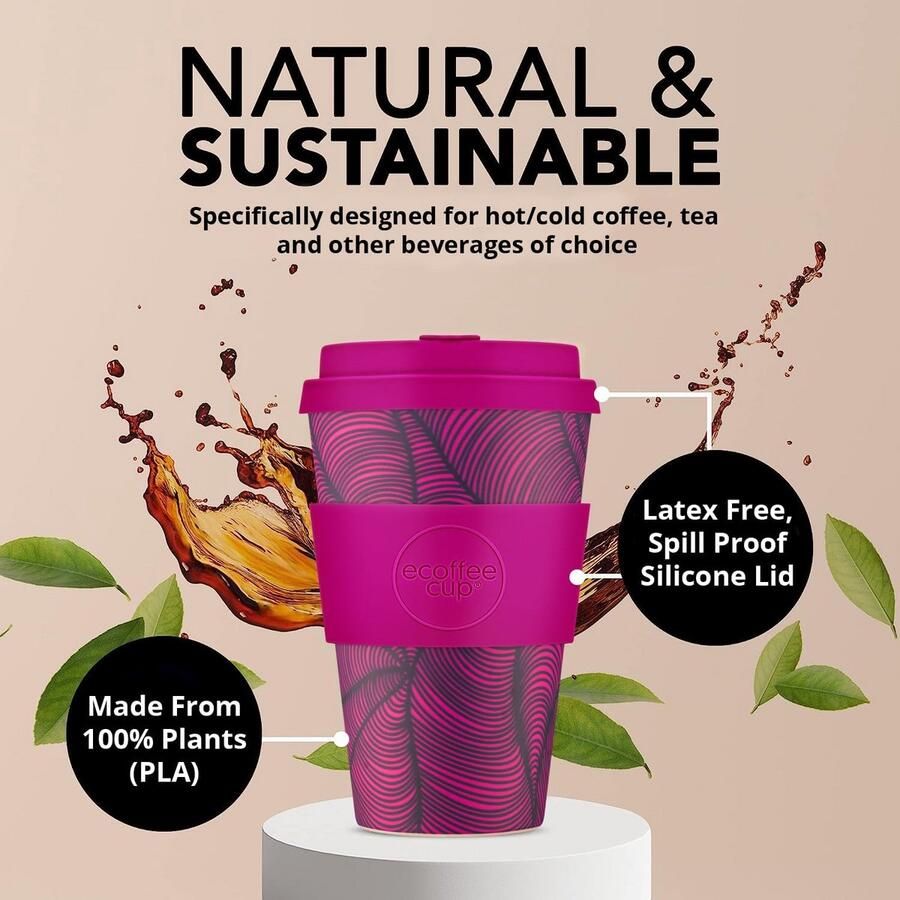 Herbruikbare Koffiebeker To-go beker Duurzaam Koffie Drinken Gemaakt van plantaardig materiaal 400 ml Zwart