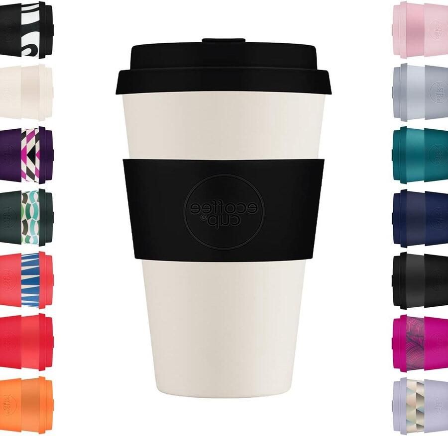 Herbruikbare Koffiebeker To Go Beker Duurzaam Koffie Drinken Gemaakt van Plantaardig Materiaal 400 ml Zwart