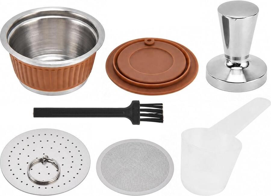 Herbruikbare Koffiecapsule Filterset Roestvrijstalen Navulbare Filter Druppelaar Tamper Set voor Dolce Gusto(Koffie)