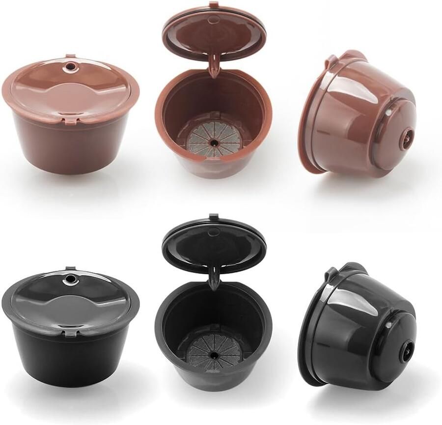 Herbruikbare koffiecapsule voor Dolce Gusto koffiemachine BENFUCHEN navulbare koffiecapsules pods herbruikbare koffiefilter voor DolceGusto Mini Me Piccolo 3 bruin + 3 zwart