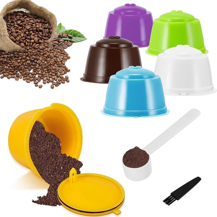Herbruikbare Koffiecapsules voor Koffiemaker 6 Stuks Inclusief Plastic Lepel en Borstel Duurzame Koffieoplossing voor Dolce Gusto en andere systemen