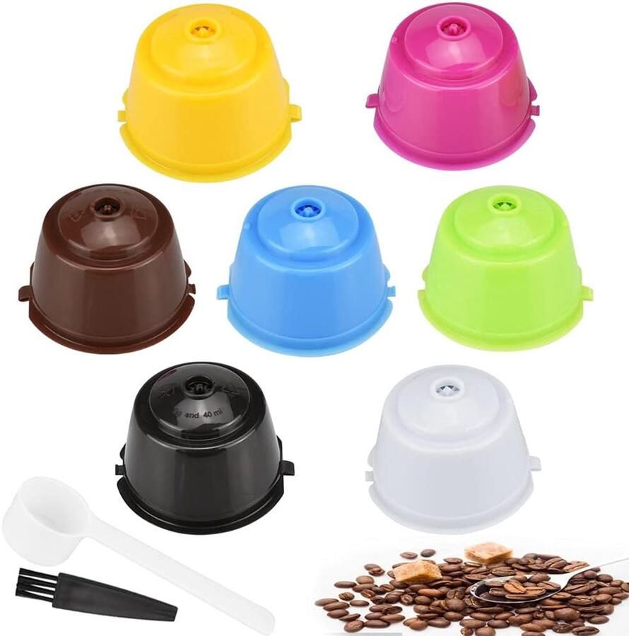 Herbruikbare koffiefilters met 1 lepel en 1 borsteltje. Hervulbare koffiecapsules voor Nespresso Dolce Gusto Mini Me Piccolo 7 kleuren