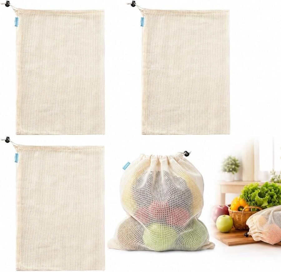 Herbruikbare Kookzakken Set van 3 voor Peulvruchten Kikkererwten en Bonen – Hittebestendig Katoen Ideaal voor Koken en Opslaan van Voedsel – Makkelijk in Gebruik en Schoon te Maken – 28x43 - Foto 1