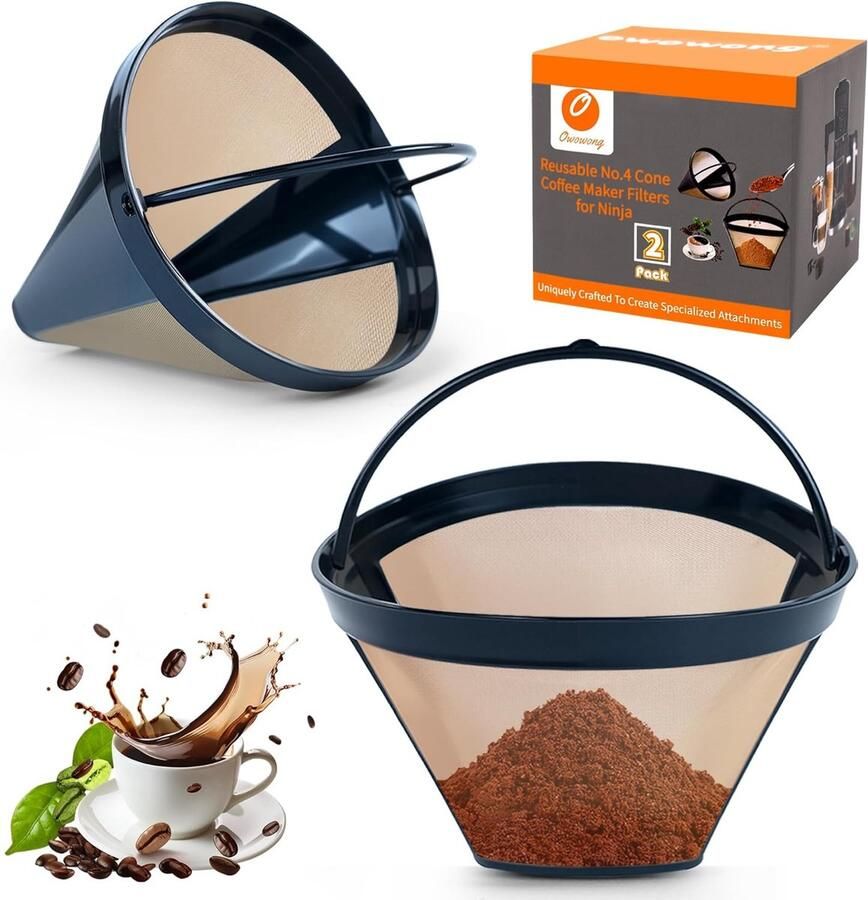 Herbruikbare No.4 Cone Koffiezetapparaat Filters voor Ninja Bar Brewer Vervanging Koffie Mand Filters #4 Cone Permanente Koffiefilters Compatibel met Ninja Koffiezetapparaat