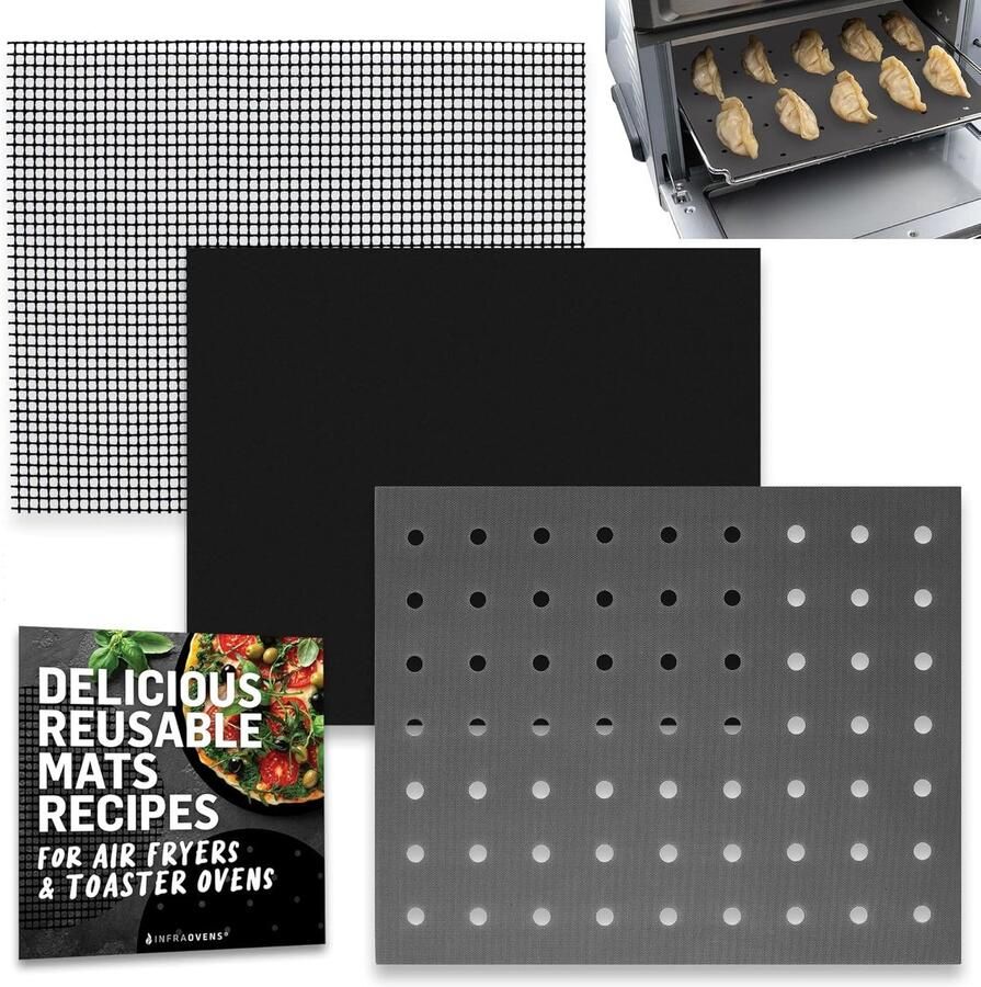 Herbruikbare Oven Voeringen Luchtfriteuse Matten Bakken & Grillen PVC-vrij Siliconen 12 x 13 Inch Zwart