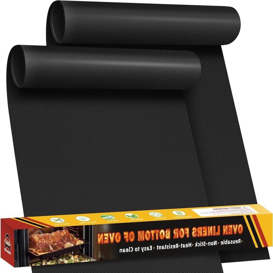 Herbruikbare Ovenmat met Teflon Anti-aanbaklaag Set van 2 Geschikt voor de meeste Ovens 40 × 60 cm Zwart Perfect voor Bakken en Grillen