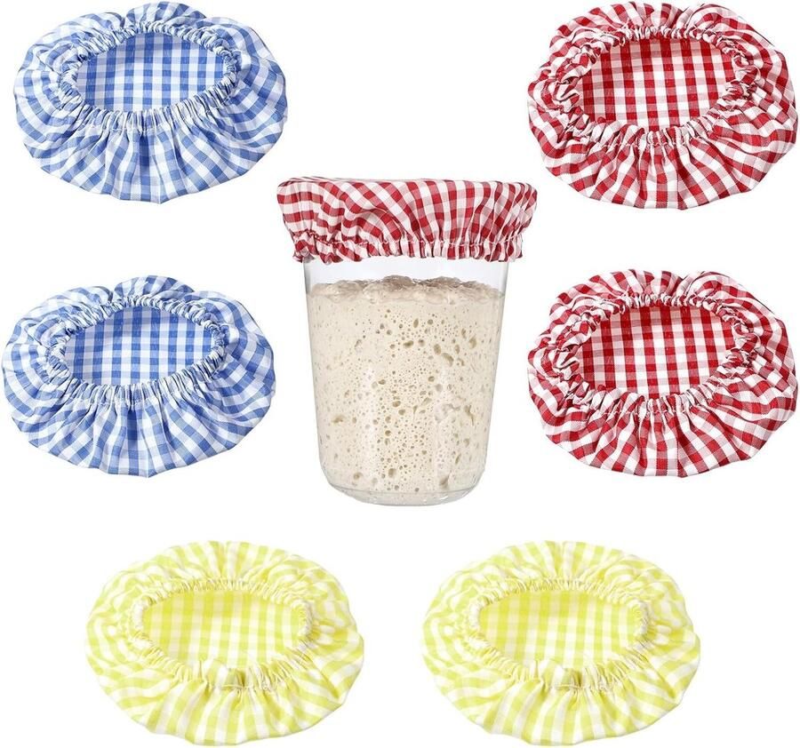 Herbruikbare potdoek covers voor zuurdesem Elastische hoes voor deegmanden 6 stuks geschikt voor 7-10 cm potten ideaal voor bakken en koken (blauw rood geel)
