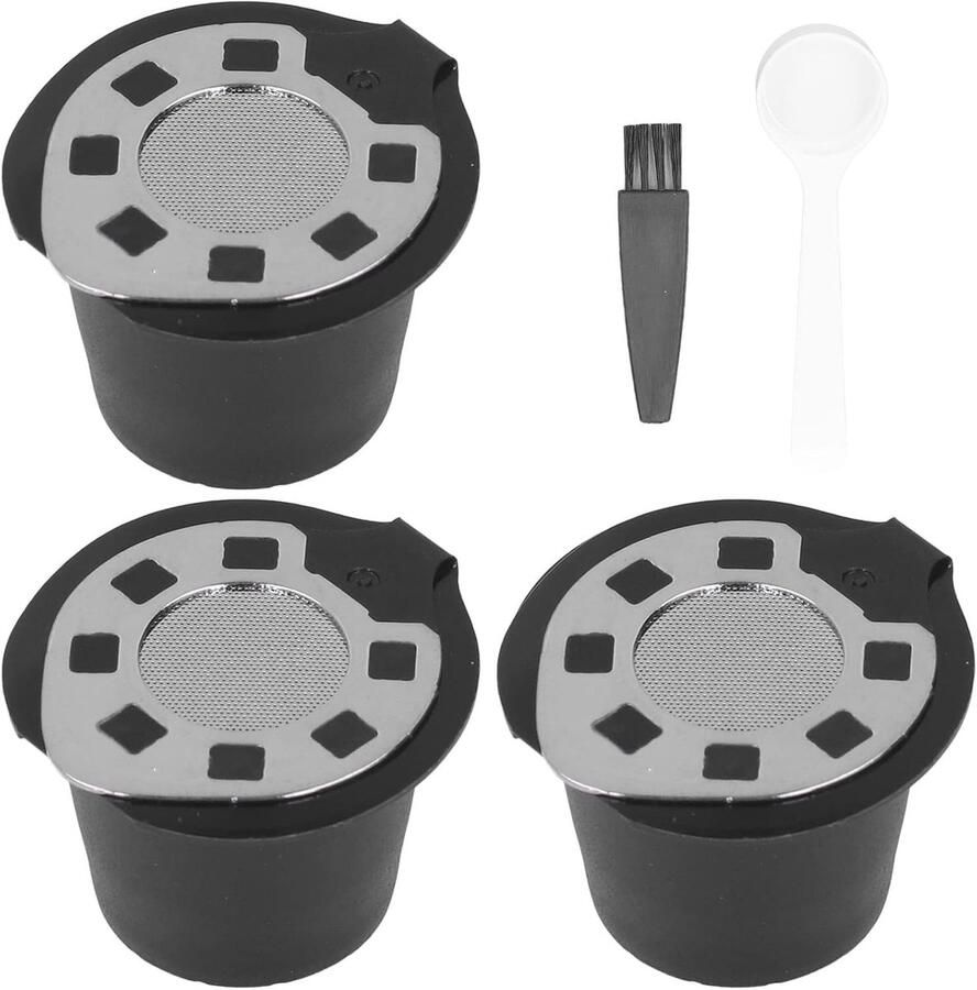 Herbruikbare RVS Koffiecapsulehouder met Lepel en Borstel Vervangbare Filter voor Nespresso Duurzaam en Praktisch voor Koffieliefhebbers