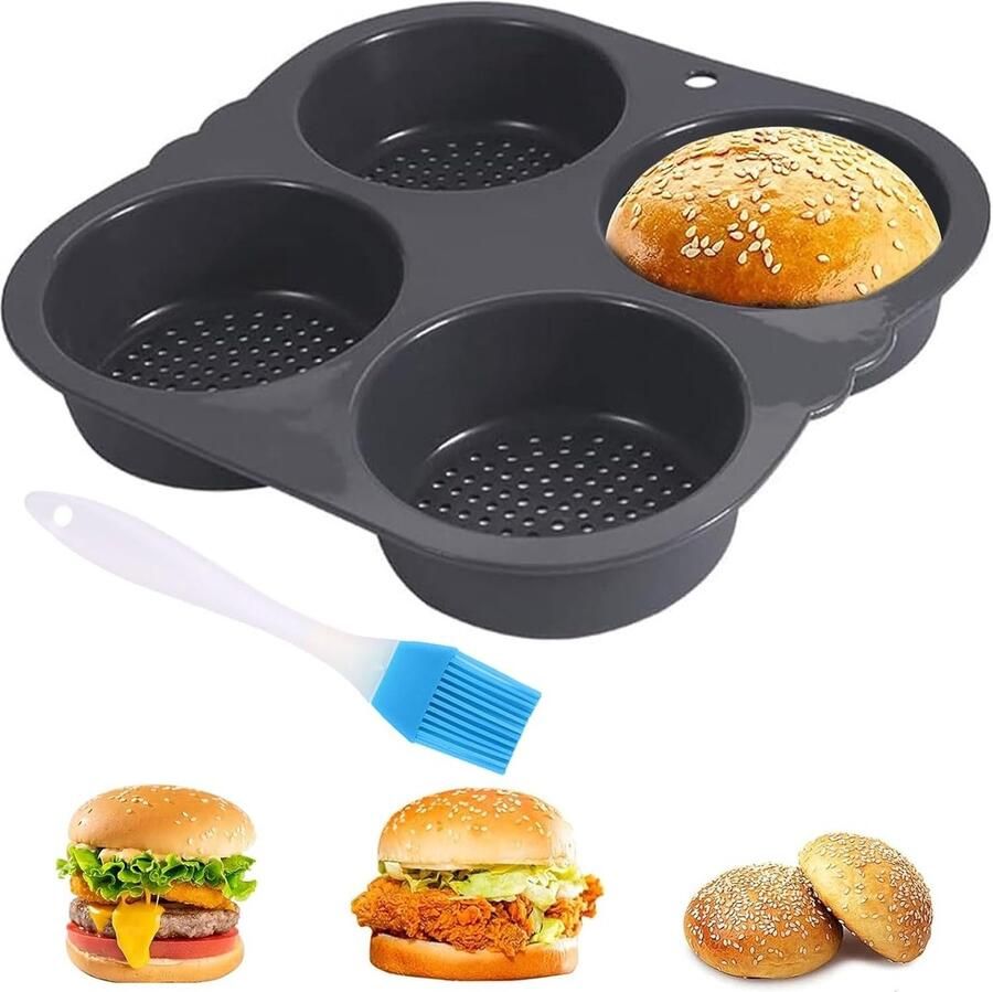 Herbruikbare silicone hamburgerbroodjesvorm met 4 gaten Antiaanbakbare bakplaat voor hamburgers broodjes en bladerdeeg