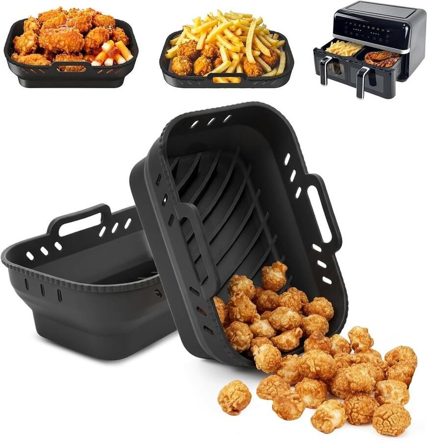 Herbruikbare Siliconen Air Fryer Liners Rectangulaire Accessoires voor Dubbele Mand Antiaanbak en Vaatwasserbestendig Ideaal voor Gezond Koken en Bakken