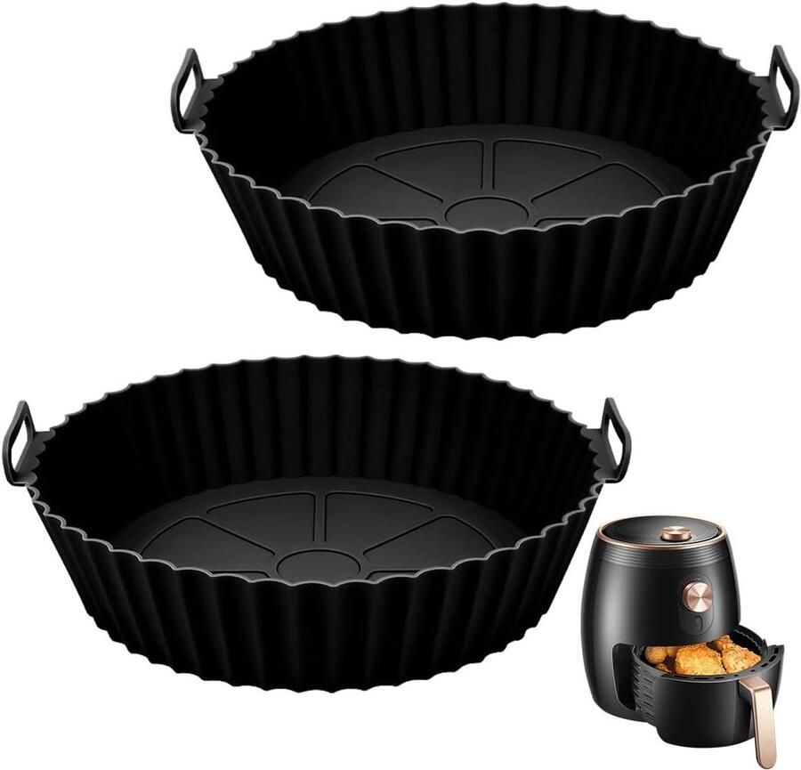 Herbruikbare siliconen airfryer-accessoires Ronde siliconen pot-liners 20 cm voor heteluchtfriteuse (zwart)