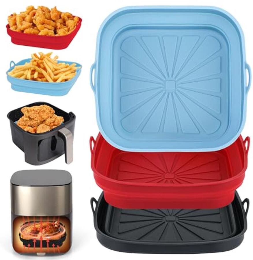 Herbruikbare Siliconen Airfryer Liner Set 3 Stuks Vierkante Opvouwbare Tray Rack voor Luchtfrituur Magnetron en Oven