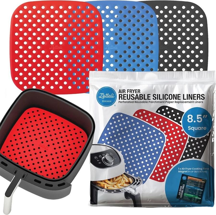 Herbruikbare Siliconen Airfryer Liners 3 Pack 8 5 inch Vierkant Vaatwasmachinebestendig & Anti-Aanbak
