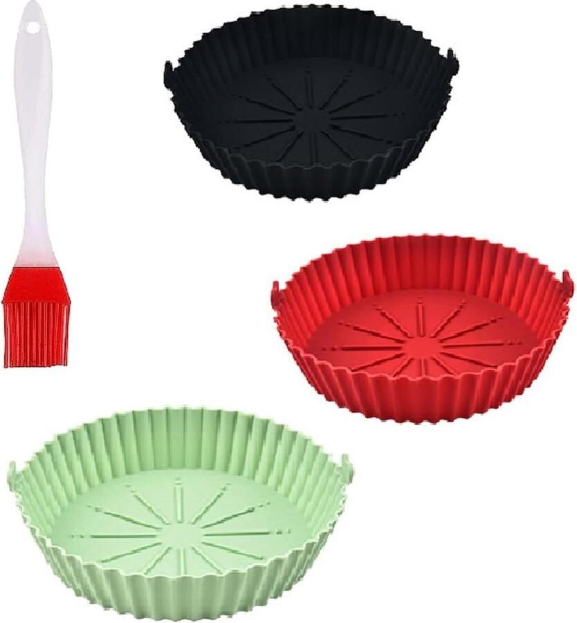 Herbruikbare siliconen bakvorm voor heteluchtfriteuse oven magnetron set van 3 stuks met bakborstel