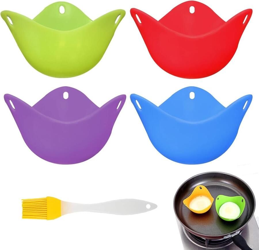 Herbruikbare Siliconen Eierpocheerder Cups met Gele Oliekwast Ideaal voor Airfryer Magnetron en Kookplaat BPA-vrij en Makkelijk Schoon te Maken Perfect voor Gezond Koken en Bakken