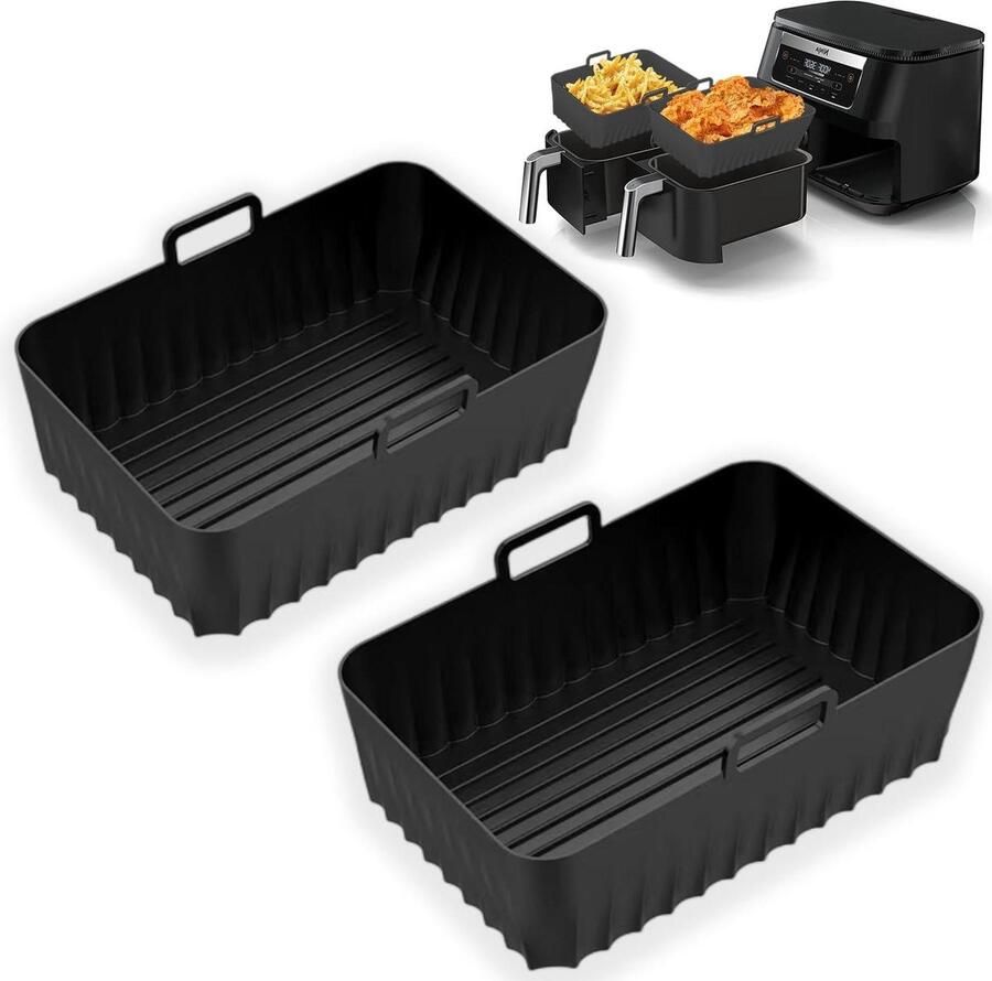 Herbruikbare siliconen potten 2-pack voor Air Fryer Ninja Foodi AF300UK AF400UK Instant Vortex Voedselveilig Dubbele mand Luchtfriteuse 85 inch airfryer accessoires