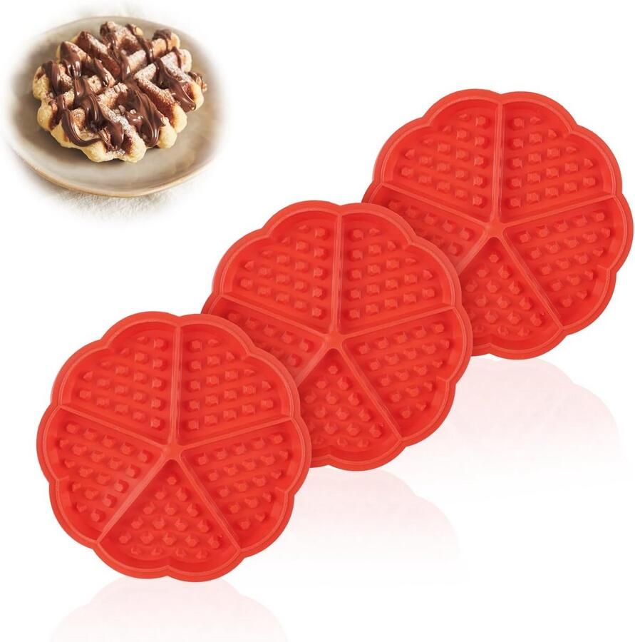 Herbruikbare siliconen wafelvorm 3 delige set hartvormige bakvormen voor oven en airfryer