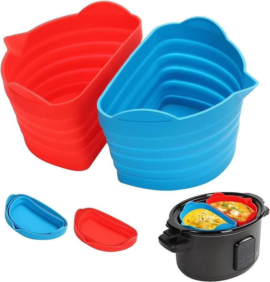 Herbruikbare Slow Cooker Liners Siliconen Voeringen Maaltijden Voorbereiden Dubbele Maaltijd Ontwerp 6 Liter Rood Blauw