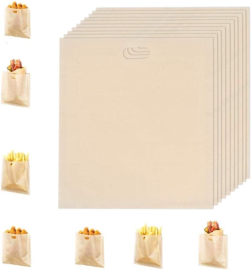 Herbruikbare Toasterzakken Set van 10 Ideaal voor Sandwiches Pizza en Snacks Antikleef en Veilig in de Oven