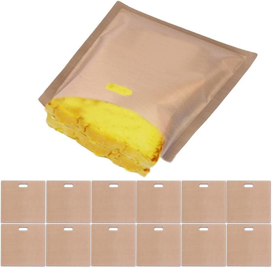 Herbruikbare Toastzakken Snack Zakjes Eten Opwarmen Anti-aanbak Coating 12 Stuks Transparant - Foto 1