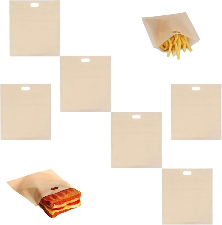 Herbruikbare toastzakken voor toast broodjes pizza en snacks Set van 6 niet-klevende zakken voor eenvoudig gebruik en schoonmaken