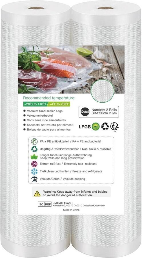 Herbruikbare Vacuüm Sealer Rollen 2 Rollen 28x600cm BPA-vrij Voor Sous Vide Koken en Voedselconservering