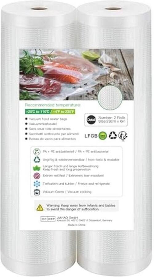 Herbruikbare Vacuüm Sealer Rollen 2 Rollen 28x600cm BPA-vrij Voor Sous Vide Koken en Voedselconservering