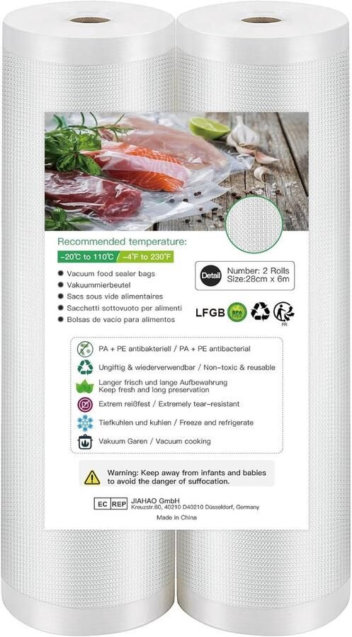 Herbruikbare Vacuüm Sealer Rollen 2 Rollen 28x600cm BPA-vrij Voor Sous Vide Koken en Voedselconservering