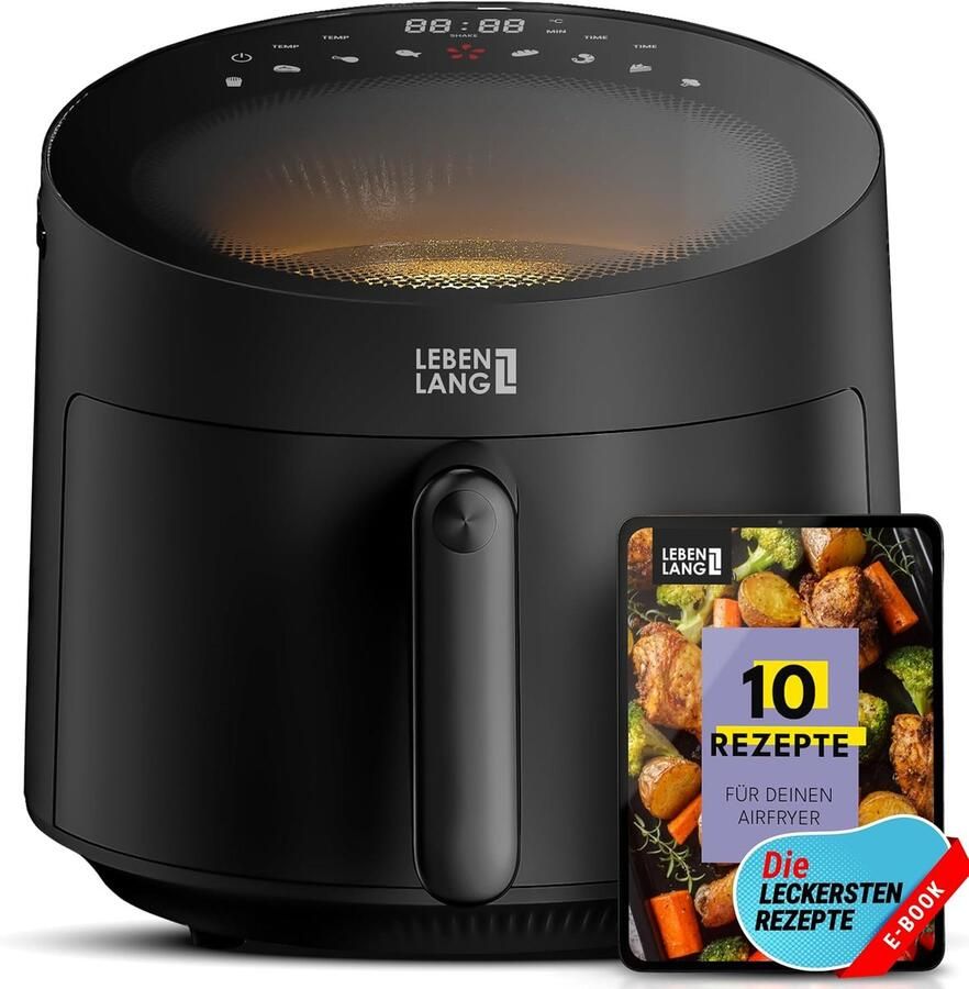 Hete Lucht Frituur Airfryer Frituur Gezond Koken 8 Programma's Touch Display 5 Liter Capaciteit Zwart