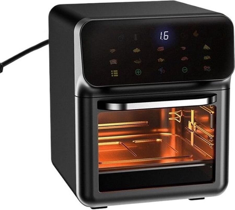 Heteluchtfriteuse Oven Broodrooster Combiapparaat Gezinsmaaltijden Bereiden Groot 15L Kijkvenster 32x34x32 cm Zwart