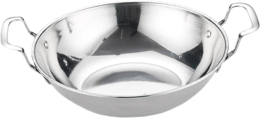 Hete Pan Koekenpan Wok Keuken Gebruik Dubbele Handgrepen 25 Cm Zilver