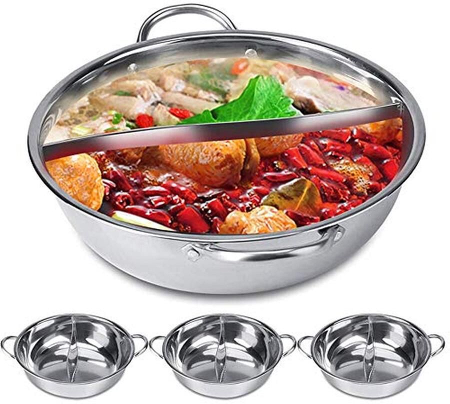 Hete Pot Dubbele Soeppan Samen Koken Dubbelzijdig Ontwerp 30 cm Zilver