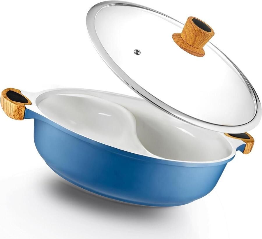 Hete Pot met Verdeler Shabu Pot Verdeelde Kookpot Gezamenlijk Koken Antiaanbaklaag PFOA-vrij 5 Liter Blauw