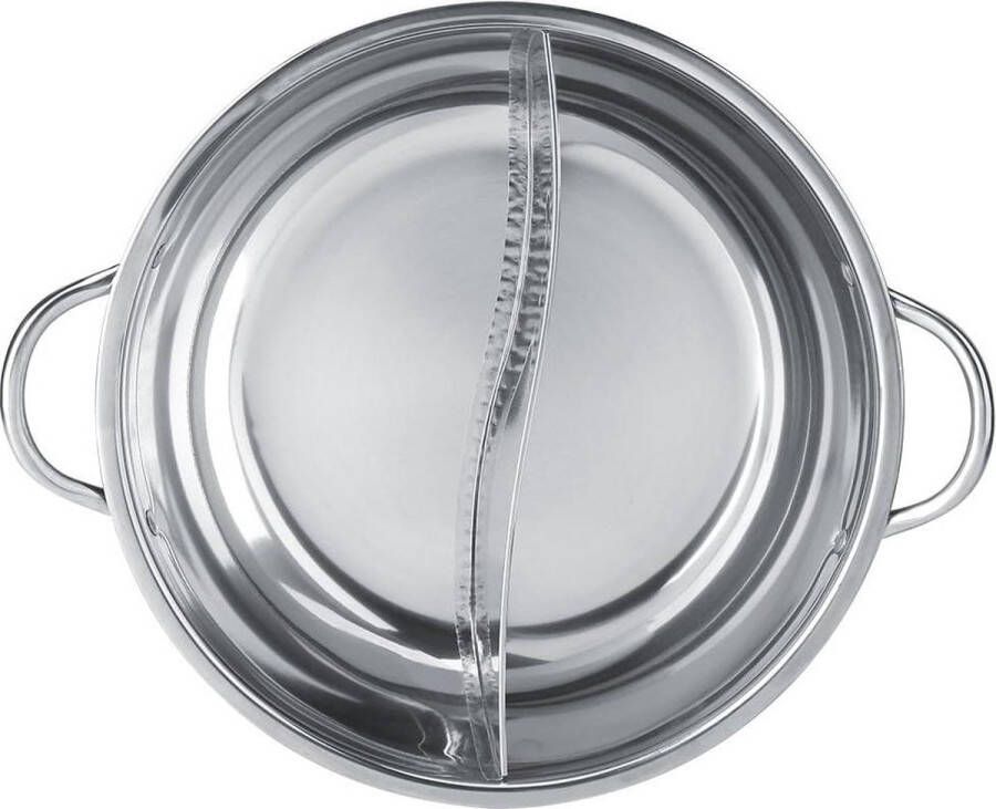 Hete pot Shabu-Shabu roestvrijstalen pot met twee kamers Diepe pot voor 4-5 personen inductiekookplaat gasoven elektrische oven keramische kookplaat zilver 34 cm