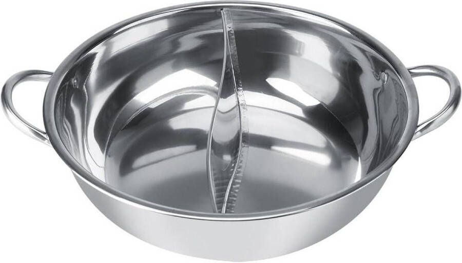 Hete pot Shabu-Shabu roestvrijstalen pot twee kamers Diepe pot voor 4-5 personen inductiekookplaat gasoven elektrische oven keramische kookplaat zilver 30 cm