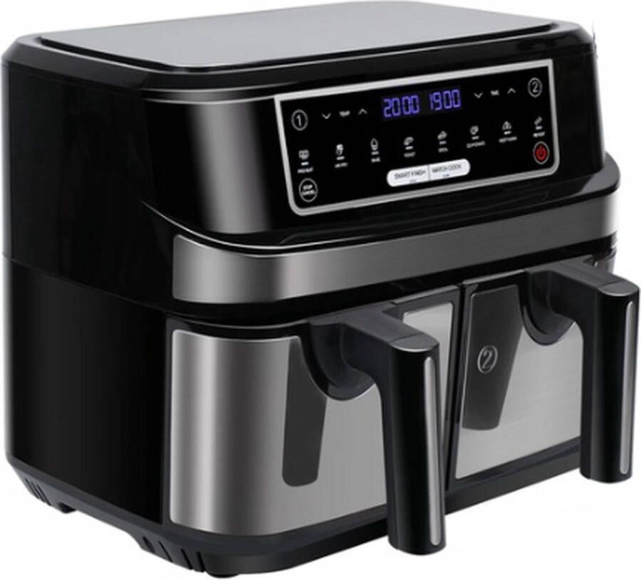 Hetelucht Friteuse Dubbele Kamer 9 Liter XXL Air Friteuse Met 2 Onafhankelijke 4 5l Laden 8 Automatische Programma 'S Met Led Touchscreen