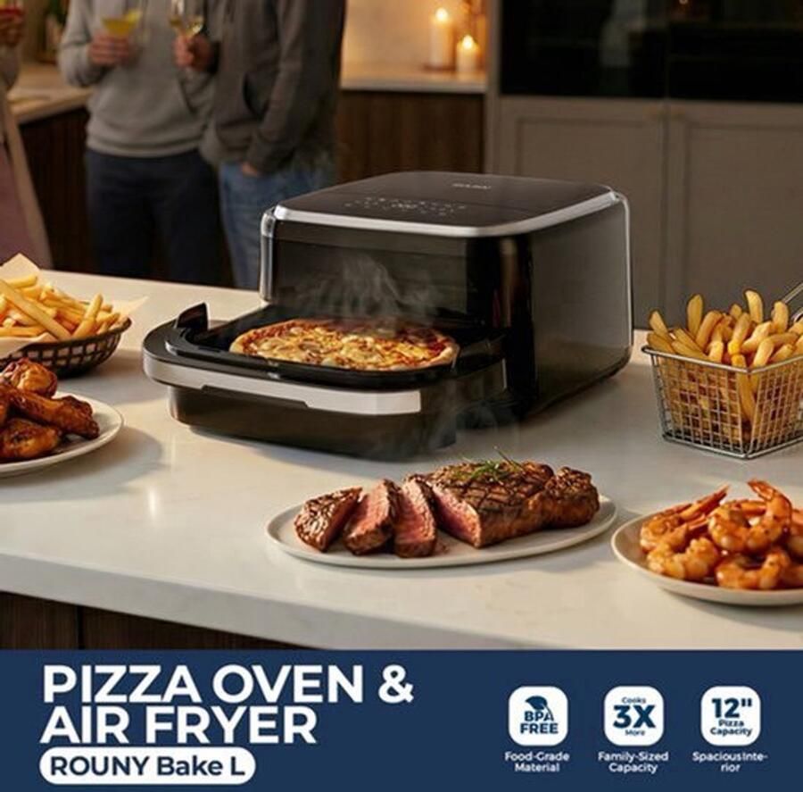 Heteluchtfriteuse 12 Inch Pizzaoven 2200 W Vermogen 4 2 Liter Inhoud Zwart Voor Gezinsmaaltijden