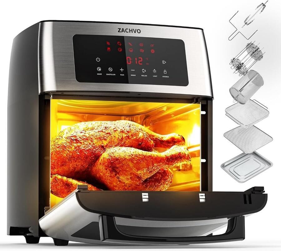 Heteluchtfriteuse 15 liter Airfryer met Roterende Grill en Touchdisplay Voor Vetarm Frituren