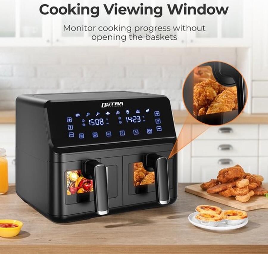 Heteluchtfriteuse 1700 W 8 liter dubbele mand touchscreen 360° technologie snel en gezond