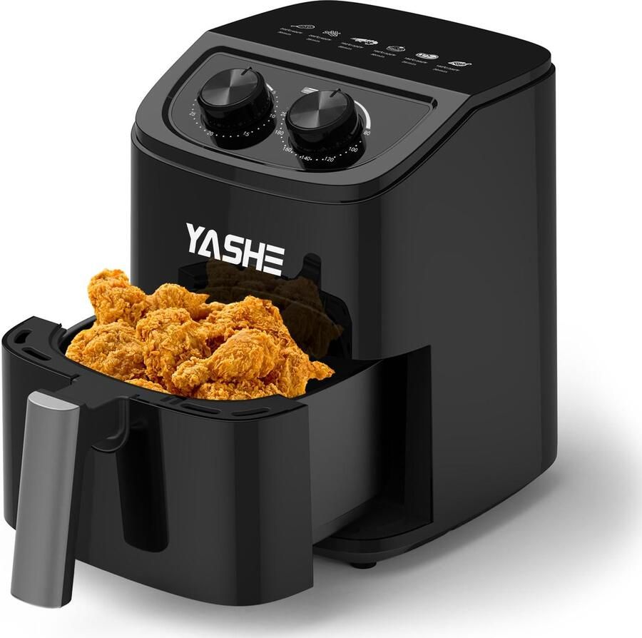 Heteluchtfriteuse 2 3 liter voor 1-2 personen compacte airfryer met 6 menuopties draaiknop voor temperatuur en timer 3D-heteluchtcirculatie anti-aanbakmand vaatwasmachinebestendig vetarm