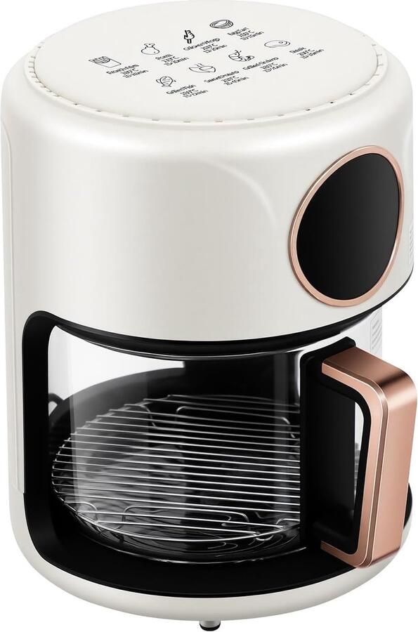 Heteluchtfriteuse 4 2 liter 1200 W met kijkvenster LCD Touch timer en 6 programma's temperatuurinstelling 80-200 °C voor gezond koken bakken grillen wit