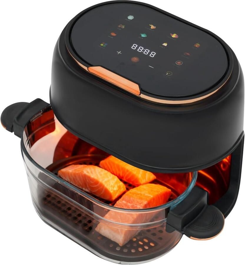 Heteluchtfriteuse 4 l luchtfriteuse met led-touchscreen Air Fryer frituurmand van glas 1-120 minuten timer zichtbaar venster ideaal voor frituren bakken braden (zwart)