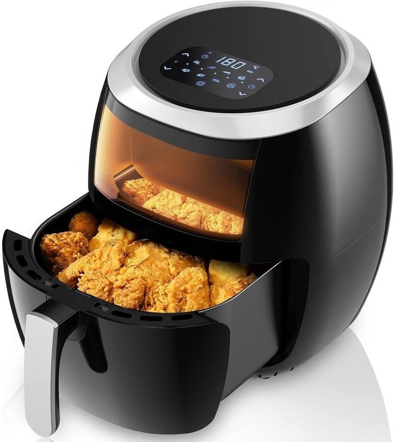 Heteluchtfriteuse 8 Liter Capaciteit LED-Touchscreen 8 Programma's Olievrij Koken Met Observatievenster