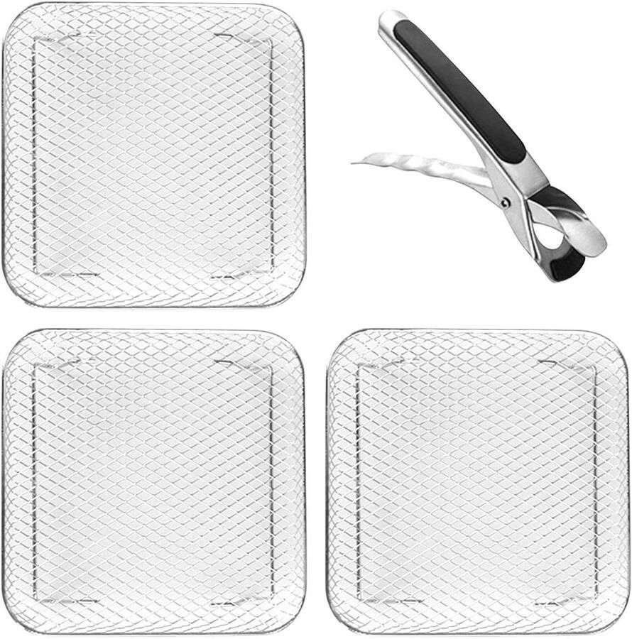 Heteluchtfriteuse Accessoire Droogrek Oven Luchtig Koken Stapelbaar Roestvrij Staal 20x20x9 cm Zilver