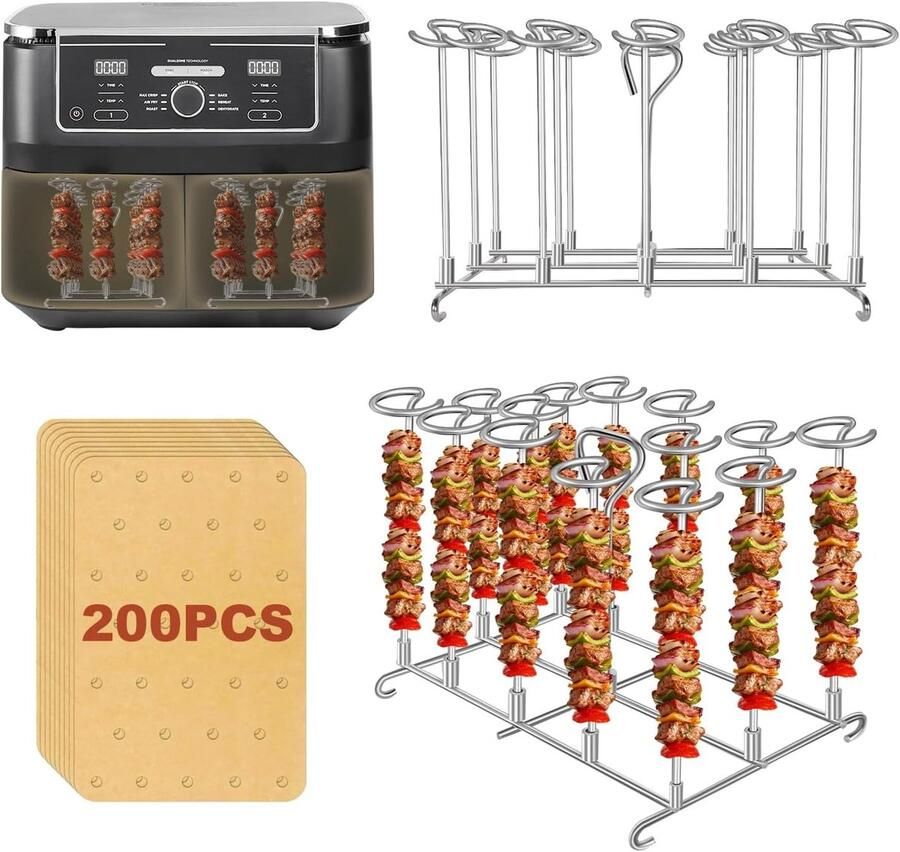 Heteluchtfriteuse Accessoire Roestvrijstaal 18 x 11 3 x 12 5 cm Spieshouder voor Gerechten Geschikt voor Meerdere Modellen