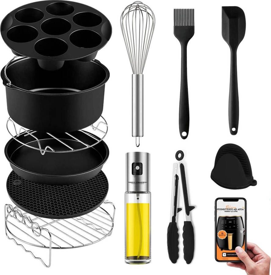 Heteluchtfriteuse accessoires 4 2 l 6 5 l set van 13 XXL geschikt voor vierkante en ronde heteluchtfriteuses met oliesproeier ovenstoppen bakvorm cake pizzaformen muffins