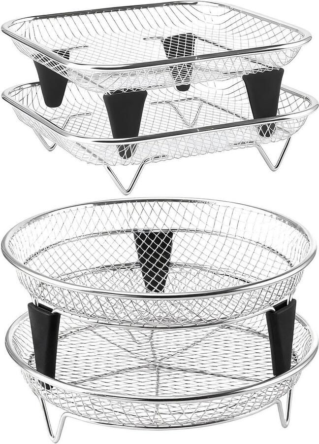 Heteluchtfriteuse Accessoires Airfryer Mand Droger Gezond Koken Stapelbaar Roestvrij Staal 18 x 18 cm Zilver