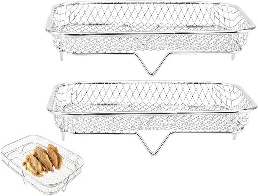 Heteluchtfriteuse Accessoires Airfryer Rek Gelijkmatig Garen Roestvrij Staal 2 Stuks Zilver