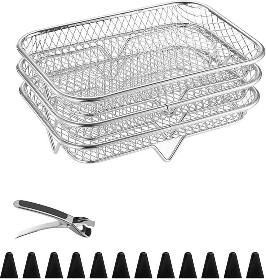 Heteluchtfriteuse Accessoires Airfryer Rooster Dubbel Koken Verhoogd Ontwerp 19.5cm x 13.5cm Zilver
