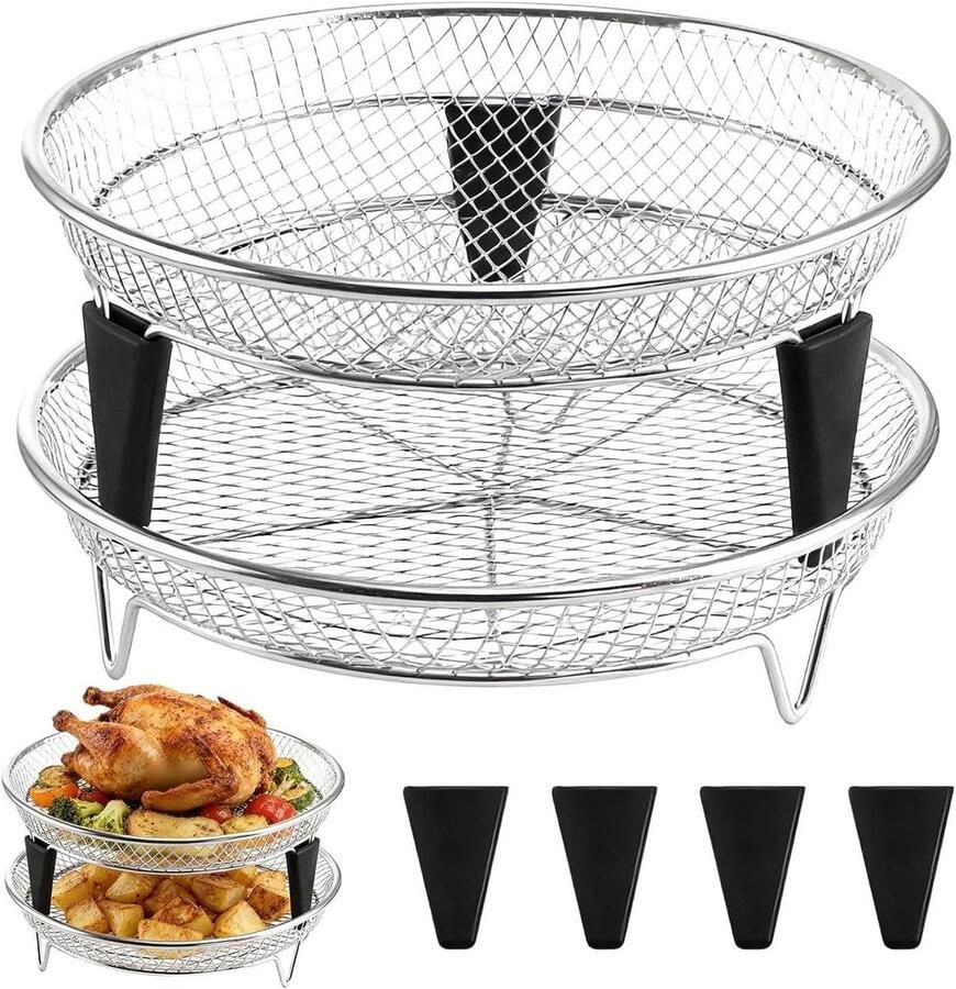 Heteluchtfriteuse Accessoires Airfryer Rooster Gelijkmatig Koken Roestvrij Staal 2-Delig Zilver